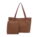 Dark brown tote bag set with matching pouch and gold rivet details for daily use - Brown