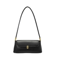 Retro black baguette shoulder bag in matte faux leather with gold buckle detail - Black