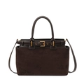 Bolso tote marrón chocolate retro en ante mate con hebillas doradas y bandolera - café
