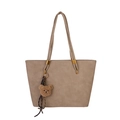 Grand sac cabas en daim taupe avec pendentif ours et détails métalliques dorés - Avec Pendentif / Kaki
