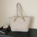 Grand sac cabas minimaliste en cuir beige mat avec détails en métal doré chic - Sans Pendentif / Blanc Cassé