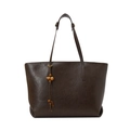 Dark coffee brown oil wax leather tote bag with vintage wooden bead tassel detail - No Pendant / Brown
