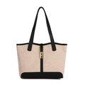 Borsa tote retrò in tela francese con finiture in pelle nera e fibbia in metallo dorato - Nero