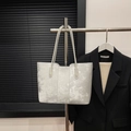 Silver-grey textured tote bag with metallic finish and long shoulder strap - Bags / Silver