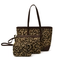 Driedelige tassenset met luipaardprint inclusief tote bag, clutch en pouch - 3-delige set / Luipaard Koffie