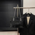 Minimalist black large capacity tote bag with vintage texture and long shoulder straps - Bags / Black