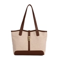 Borsa tote vintage in tela con finiture in pelle marrone e chiusura dorata - Marrone