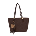 Grand sac cabas marron foncé avec finition mate, charme d'ours et boucle dorée chic - Avec Pendentif / Marron