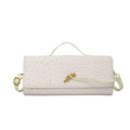 Sac bandoulière rose motif autruche avec fermoir élégant en métal doré chic - Blanc