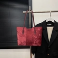 Retro deep red velvet tote bag with dual shoulder straps for elegant daily commute use - Bags / Burgundy