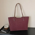 Grote shopper met luipaardprint en bruine handvatten in roodbruine suède-look tas - Zonder Hanger / Rood