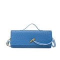 Blue ostrich pattern crossbody bag with a golden knotted buckle and top handle - Blue