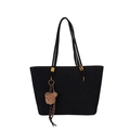 Grand sac cabas en daim noir avec fines bretelles et pendentif ours en peluche marron - Avec Pendentif / Noir