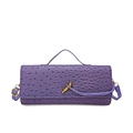 Fashionable purple ostrich texture handbag with gold metal clasp and crossbody strap - Purple