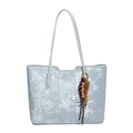 Light blue marble texture tote bag with long handles and a decorative charm - Bag And Charm / Silver
