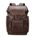 Wasserdichter brauner PU-Lederrucksack für Herren mit großem Fassungsvermögen und Taschen - Kaffeebraun