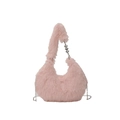 Borsa a tracolla in ecopelliccia rosa con catena a cuore argento e morbido design a luna - Taglia unica / Rosa