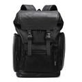 Herren Rucksack aus schwarzem PU-Leder mit Vintage-Stil und mehreren Reißverschlusstaschen - Schwarz