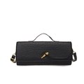 Black ostrich texture baguette bag with golden knot buckle and adjustable strap - Black