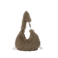 Borsa hobo marrone in pelliccia sintetica con ciondoli a cuore e catena argento - Taglia unica / Cachi