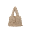 Borsa tote beige in ecopelliccia a pelo lungo con tracolla morbida in stile hobo - Cachi scuro