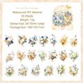 Pack de 20 pegatinas de PET con motivos florales en azul y naranja para manualidades - Lenguaje del amor