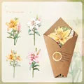 Gold foiled lily floral paper set for scrapbooking and DIY flower bookmarks, 8 pieces - Lily Language
