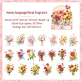 Set de pegatinas florales de PET impermeables con 20 diseños únicos de ramos en acuarela - Palabras dulces y aroma floral
