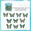 Nature's Wing series butterfly PET stickers with vintage gold foil in cyan and green - Butterfly Shadow And Illusory Dreams