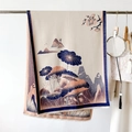 Elegant lotus pattern faux cashmere shawl and warm winter scarf for women in oriental style - 186x66cm / Chinese Lotus Navy Blue (GSJ-359)