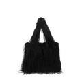 Faux fur black tote bag with long plush texture and integrated top handles - Minimalist Plush Style (ZM644) / Black