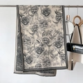 Elegante sciarpa con motivo floreale di pivoine nere, effetto cashmere e frange - Grigio Beige