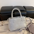 Light gray vintage tote bag with four decorative buckles and adjustable strap - Grey (No Charm)