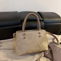 Champagne gold textured bucket bag with metallic finish and chic stud details - Khaki (Without Pendant)
