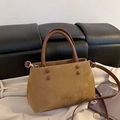 Vintage brown suede handbag with leather straps and decorative studs for daily commuting - Brown (Without Pendant)