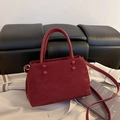 Borsa a mano retrò rosso intenso in pelle scamosciata con bottoni decorativi - Rosso Vino (Senza Ciondolo)
