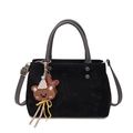 Borsa tote nera opaca con manici grigi e grazioso ciondolo a forma di orso - Nero (Con Ciondolo)