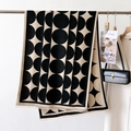 Detail of knitted beige scarf with large black polka dots and fine tassel edges - 66*186cm / Black (GSJ-384-Black)