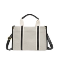 Borsa tote in tela color crema con finiture in pelle nera e tracolla regolabile - Grande (35x24x13.5cm) / Bianco & Nero (Grande)