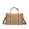 Grande borsa tote in tela kaki con manici in pelle marrone e tracolla regolabile - Grande (35x24x13.5cm) / Cachi (Grande)
