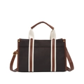 Borsa tote in tela marrone con nastro a contrasto e tracolla regolabile da donna - Grande (35x24x13.5cm) / Caffè (Grande)