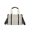 Minimalistische Canvas-Einkaufstasche in Creme mit schwarzen Lederakzenten und Riemen - Weiß Und Schwarz Klein