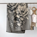 Elegante sciarpa in cashmere a quadri con motivi floreali e frange delicate - Grigio