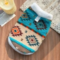 Detail of Nordic pattern pet fleece vest with plush trim and metal D-ring for leash - XS / Grey Blue Diamond (Medium Fleece)