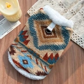 Detail of bohemian geometric dog vest with warm plush lining and metal D-ring for leash - XS / Blue Brown (Extra Thick Fleece)