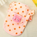 Close-up of orange polka dot pet vest with plush cat pocket and ruffled sleeves - XS / Pink Pink Cat Orange Polka Dot