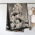 Elegant lotus flower shawl with fringe, vintage ink painting style winter scarf - 66*186cm / Black Border (YH-95)