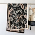 Elegant paisley print winter scarf shawl with vintage fringe details in orange and black - Black (GSJ-329-Black)