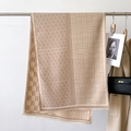 Dettaglio del motivo jacquard geometrico e delle morbide frange sulla sciarpa beige - 66*186cm / Rosa Cachi