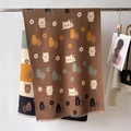 Sciarpa marrone motivo gatto effetto cashmere con nappe e stampe di alberi - caffè